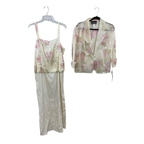 Alex Evenings‎ Women's 2 Piece Dress with Blazer Jacket Floral Ivory Size 16 - Picture 1 of 15